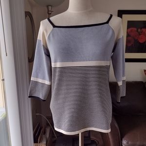 Worth square neck striped 3/4 sleeve sweater sz M